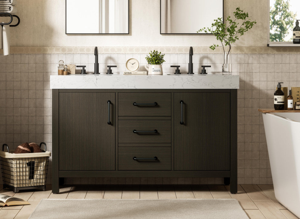 Home Living 54" Double Bathroom Vanity, Mocha Brown