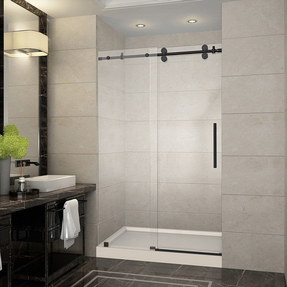 Langham 48"x36"x77.5" Completely Frameless Sliding Shower Door, ORB, Left Base