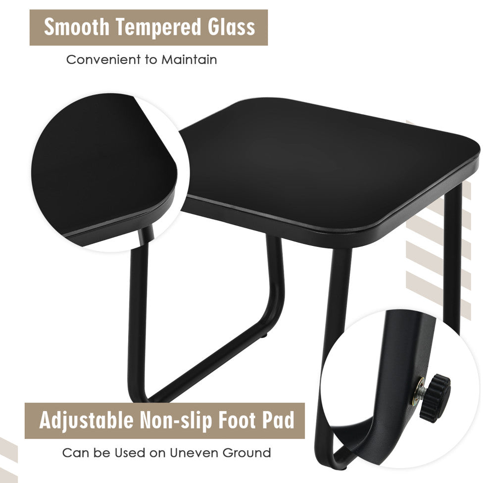 Costway 3PCS Patio Bistro Furniture Set Glass Top Table Garden Deck Black