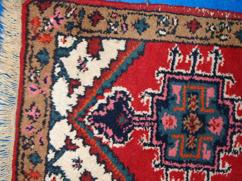 Handmade vintage Persian Hamadan rug 1.3' x 2' (39cm x 63cm) 1960s