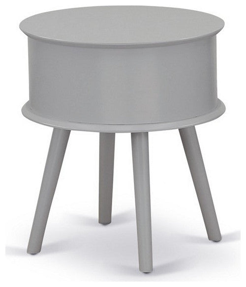Gordon Round Night Stand End Table With Drawer, Urban Gray Finish