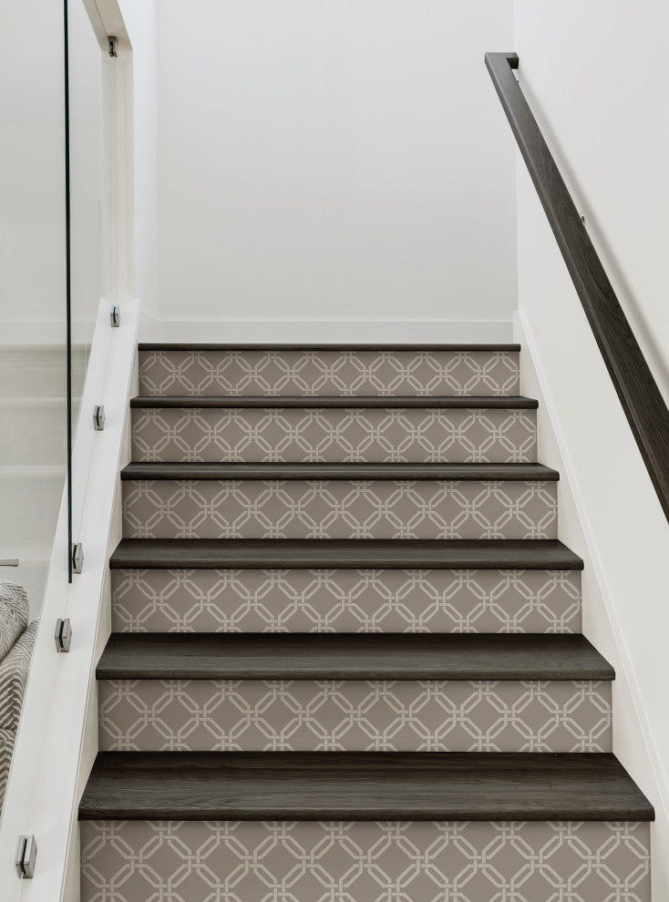 Octagon Links Peel and Stick Stair Riser Strips, Warm Grey, 48"w X 7"h, 6 Pack