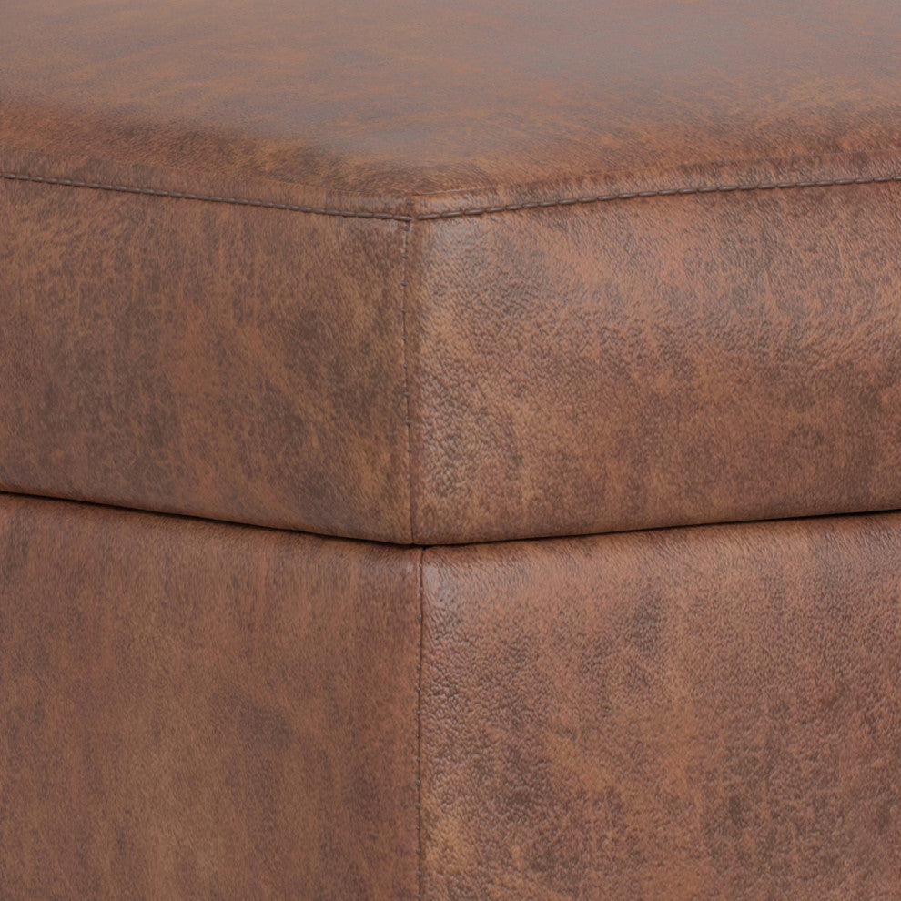 Shiloh Small Storage Ottoman, Distressed Saddle Brown Vegan Faux Leather
