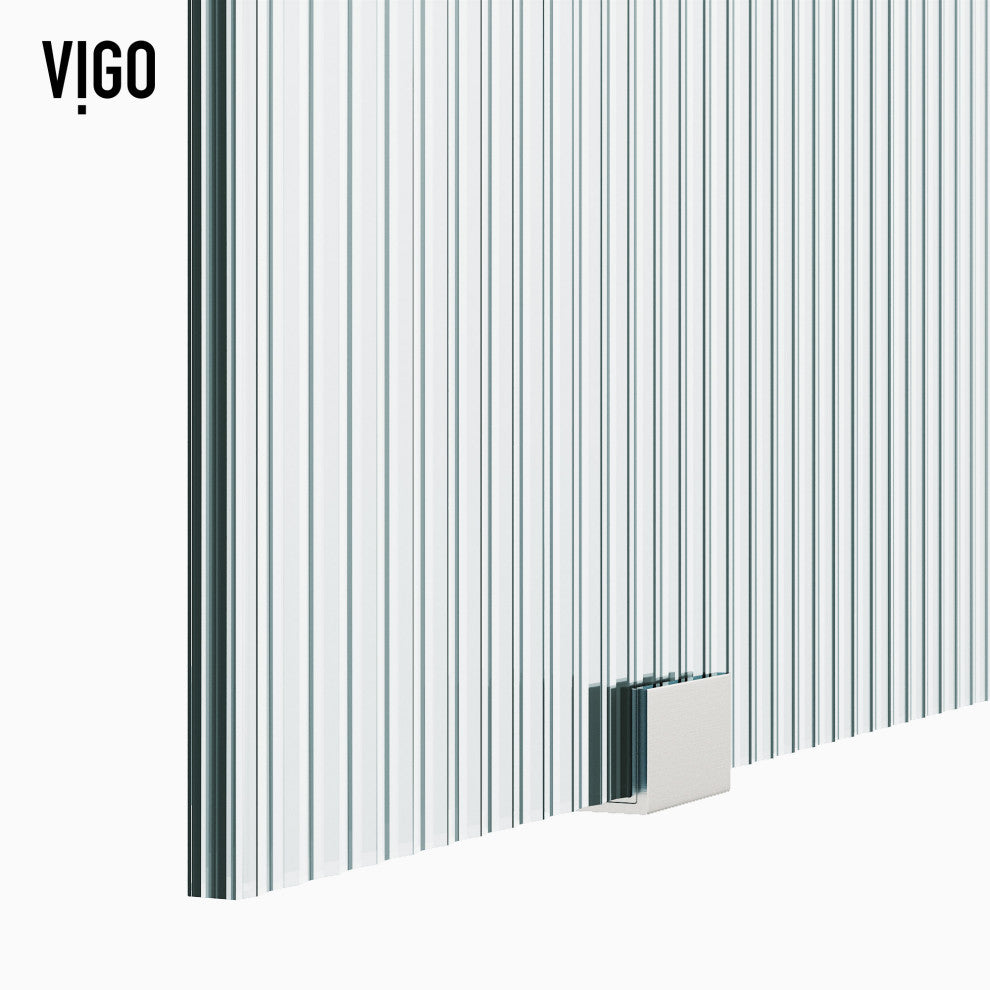 VIGO Elan 68" to 72" W x 74" H Frameless Sliding Shower Door, Stainless Steel, Left, Fluted Glass