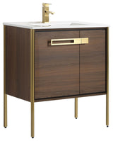 Oakville Bath Vanity, Ceramic Sink, Walnut Ebony, 30 Inch, Satin Brass Hardware