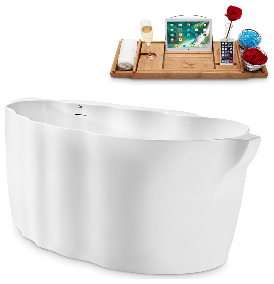 59" Streamline Freestanding Tub and Tray With Internal Drain