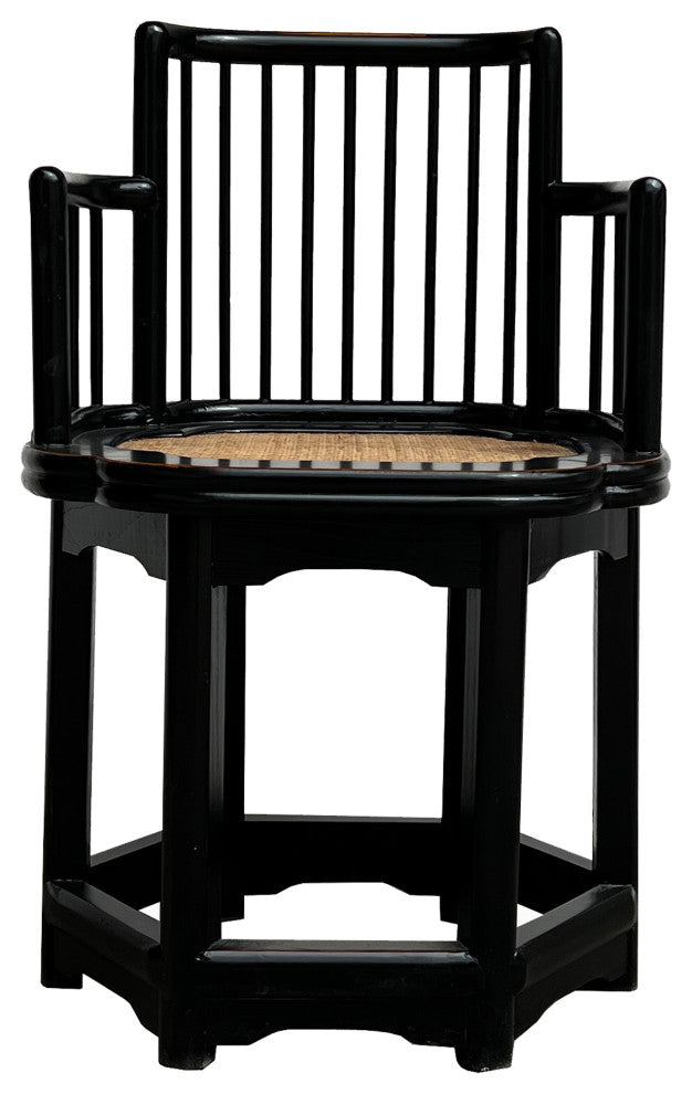 Chinese Black Hexagonal Rattan Seat Elm Wood Armchair Hcs7668