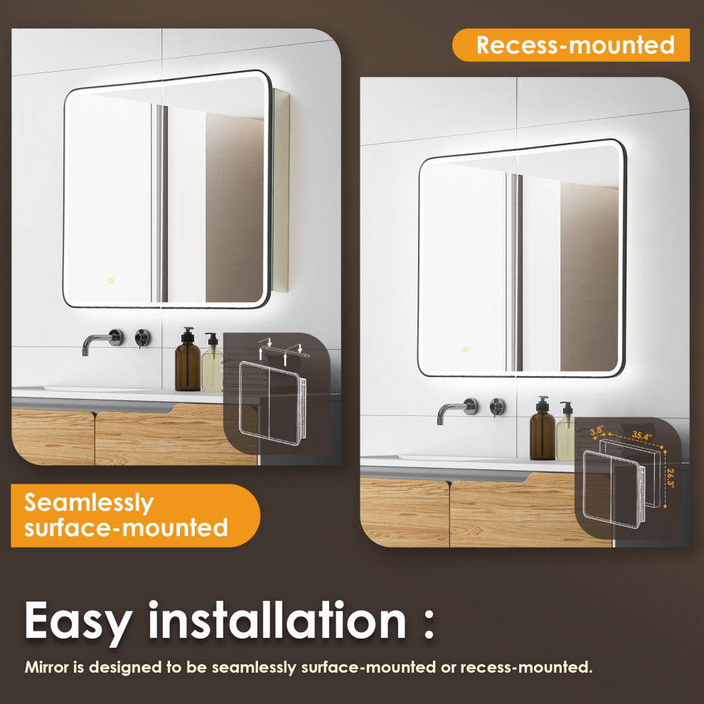Ostaria Surface-Mount/Reccessed LED Lighted Bathroom Medicine Cabinet, 36"