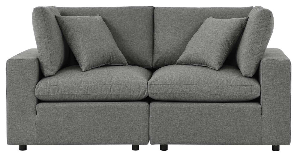 Modular Lounge Loveseat Deep Sofa, Charcoal Gray, Modern, Outdoor Patio