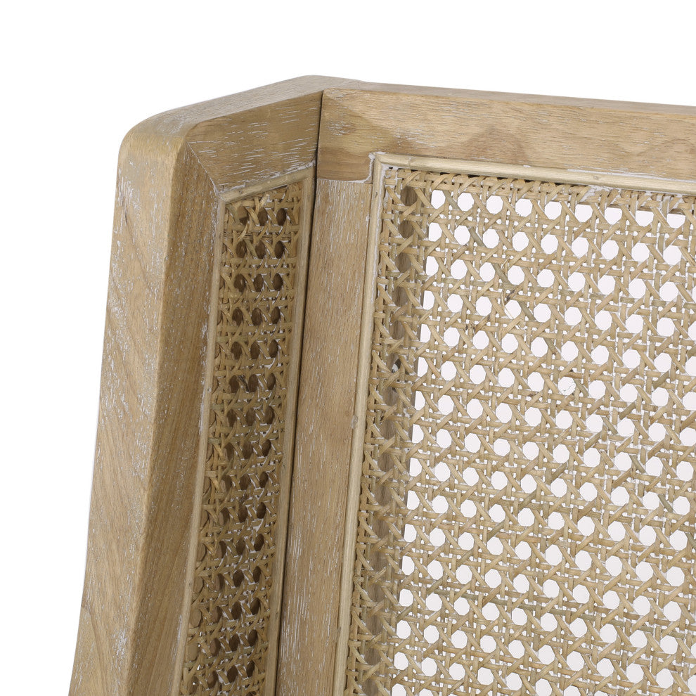 Wendell Rustic Fabric Upholstered Wood and Cane Dining Chairs, Set of 2, Beige