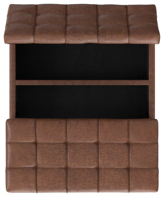 Laura Mid Century Lift Top Storage Ottoman, Distressed Saddle Brown