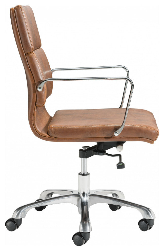 Vintage Look Brown Faux Leather Classic Rolling Office Chair