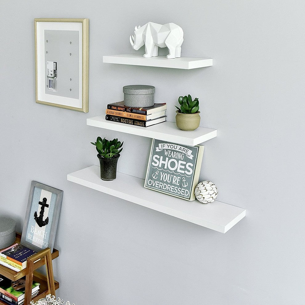 Simons Floating Wall Shelves, White, 24"