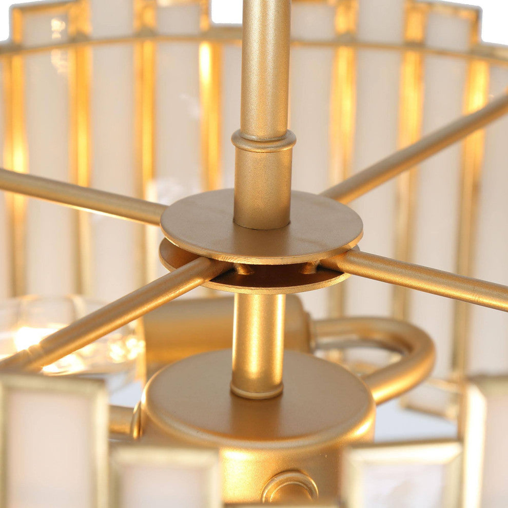 LNC 3-Light Tiffany Glass LED Semi-Flush Mount Light, Matte Gold