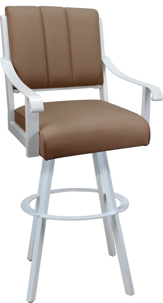 Leather Swivel Metal Bar Stool - Memphis on Warren Base, Brown Leather on White, 26"