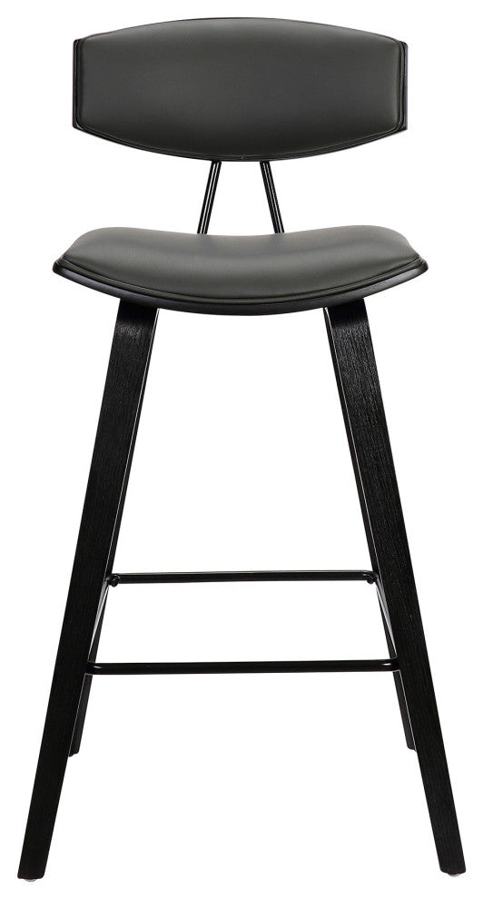 26" Gray Faux Leather Mid Century Modern Bar Stool