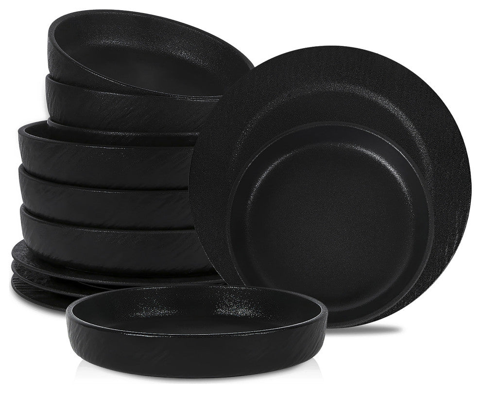 Stone Lain Senso New Bone China 24 Piece Dinnerware Set, Black