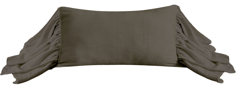 Washed Linen Long Ruffled Pillow, 16"x26", Slate, 1 Piece