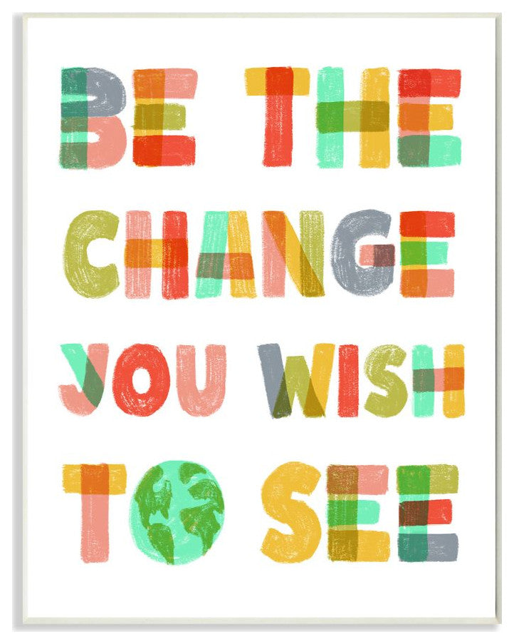 Stupell Industries Be The Change Rainbow Pastel Kids Word Design, 10"x15", Wood