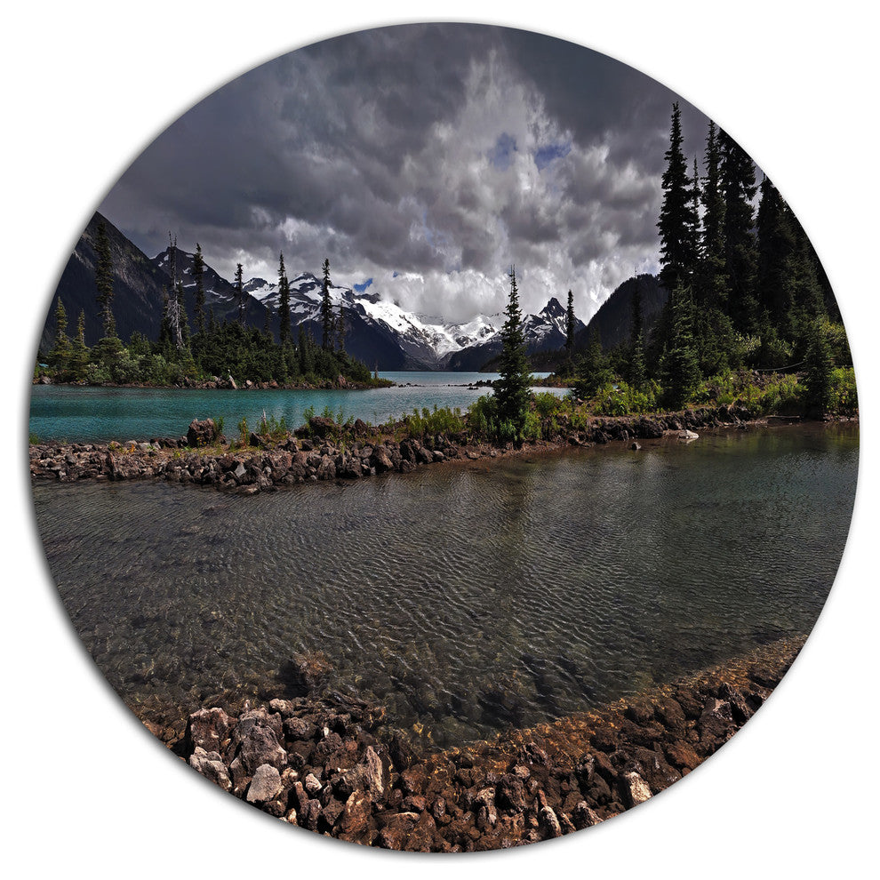 Dark Sky Over Crystal Clear Lake, Landscape Round Metal Wall Art, 36"