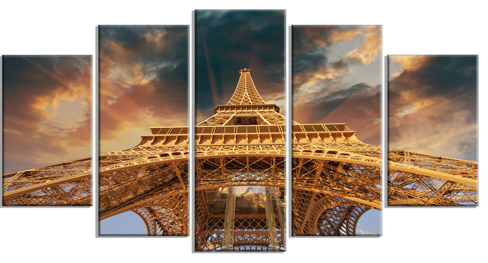 "Paris Eiffel Tower in Paris With Sunset Colors" Wall Art, 60"x32", 5-Panels