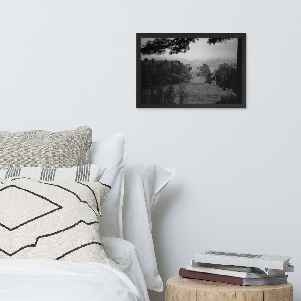 Mist of Valley Forge in Black and White Framed Photo Paper Wall Art Prints, Black, 12" X 18"