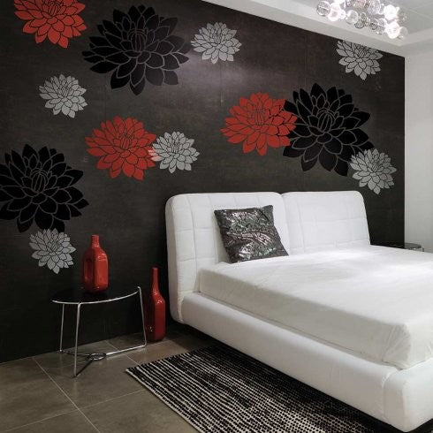 Sunshine Dahlias Wall Stencils, 2-Piece Wall Art Stencil, DIY Home Decor, Medium