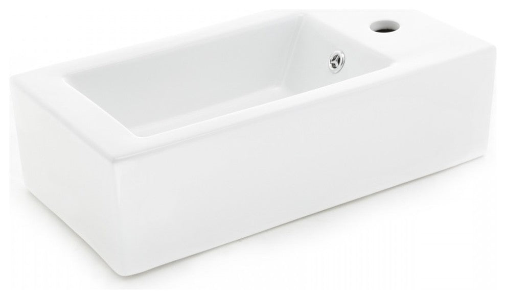 Small Wall Mount Bathroom Sink Rectangle with Overflow Right Side Hole