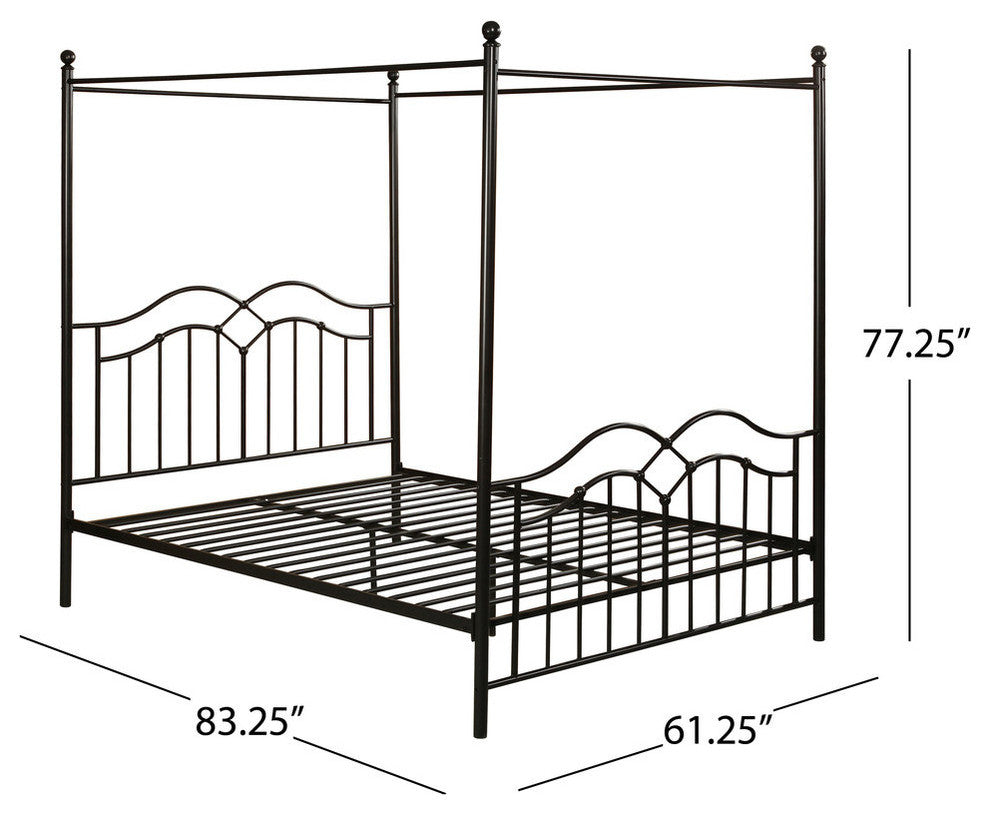 Simona Traditional Iron Canopy Queen Bed Frame, Flat Black