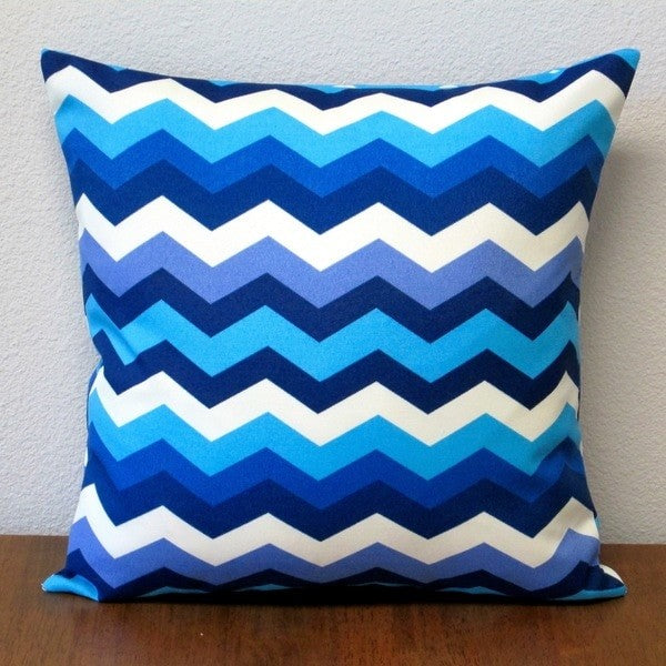 Panama Wave Blue Zigzag Polyester 18" Outdoor Throw Pillows, Set Of 2, Throw Pil