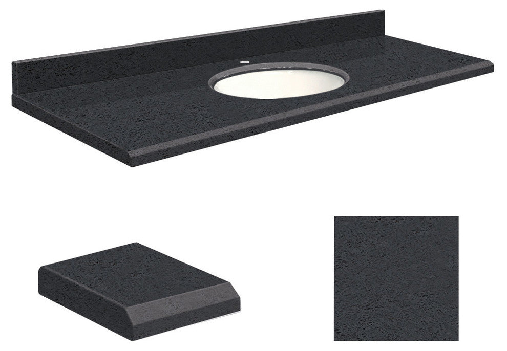 Quartz 61"x22" Vanity Top, 8" Contour, Black Luxe, White Bowl