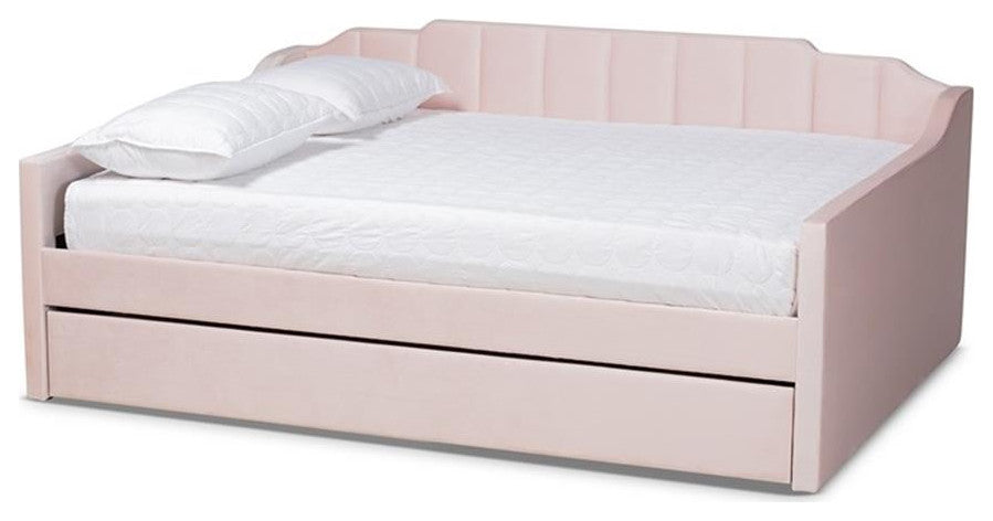 Baxton Studio Lennon Pink Velvet Full Size Daybed with Trundle