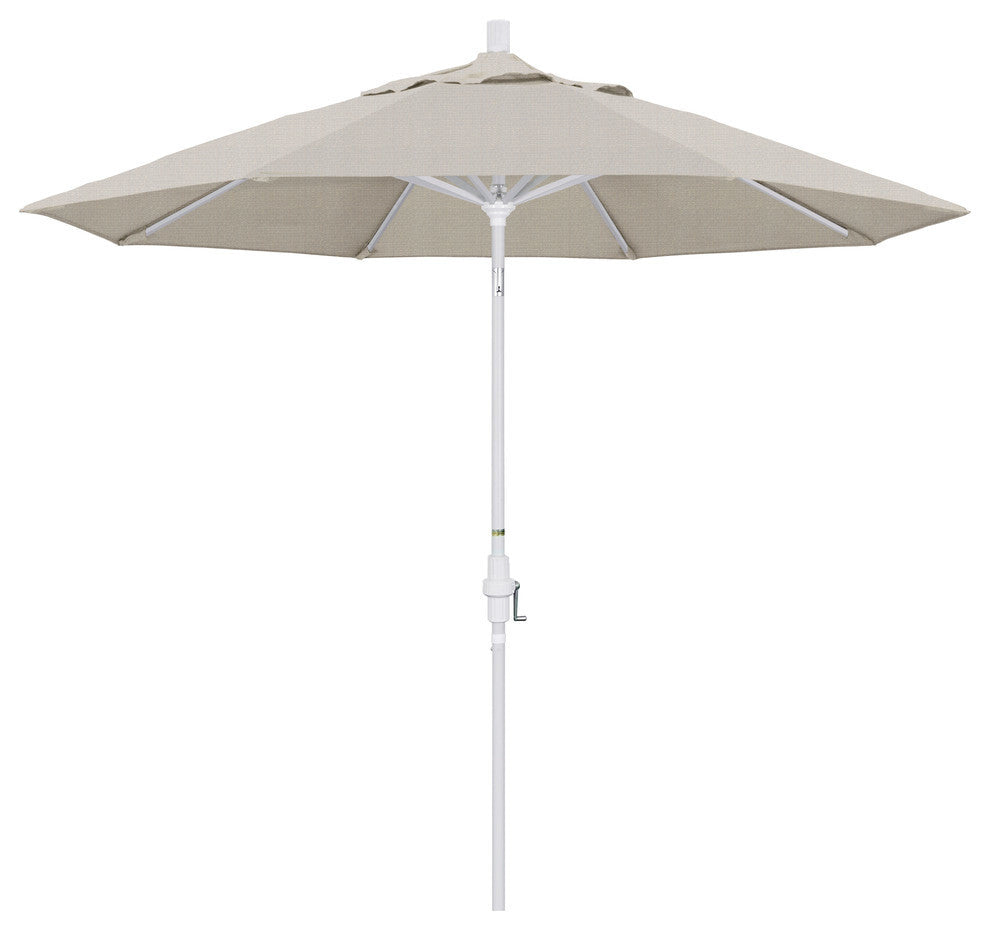 9' Matted White Collar Tilt Crank Lift Aluminum Umbrella, Olefin, Woven Granite