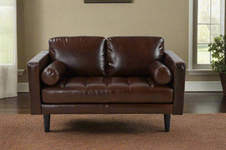Philippe Top Grain Leather Love Seat - Chocolate Brown