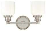 Windham 2-Light Bath and Vanity With Opal Glossy Glass Shade, Polished Nickel