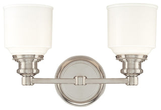 Windham 2-Light Bath and Vanity With Opal Glossy Glass Shade, Polished Nickel