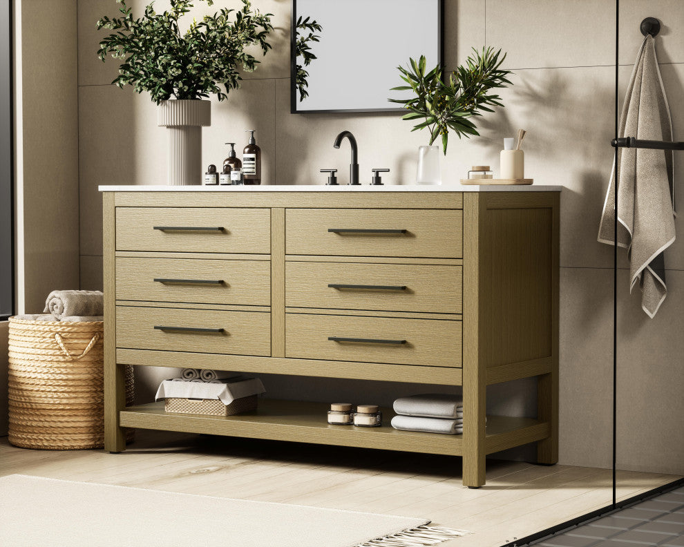 Home Living 54" Single Bathroom Vanity, Honey Brown