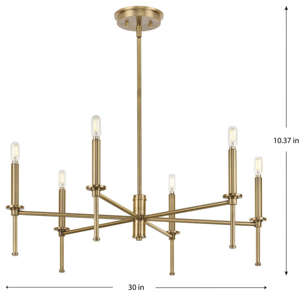 Elara Collection Six-Light New Traditional Vintage Brass Chandelier Light