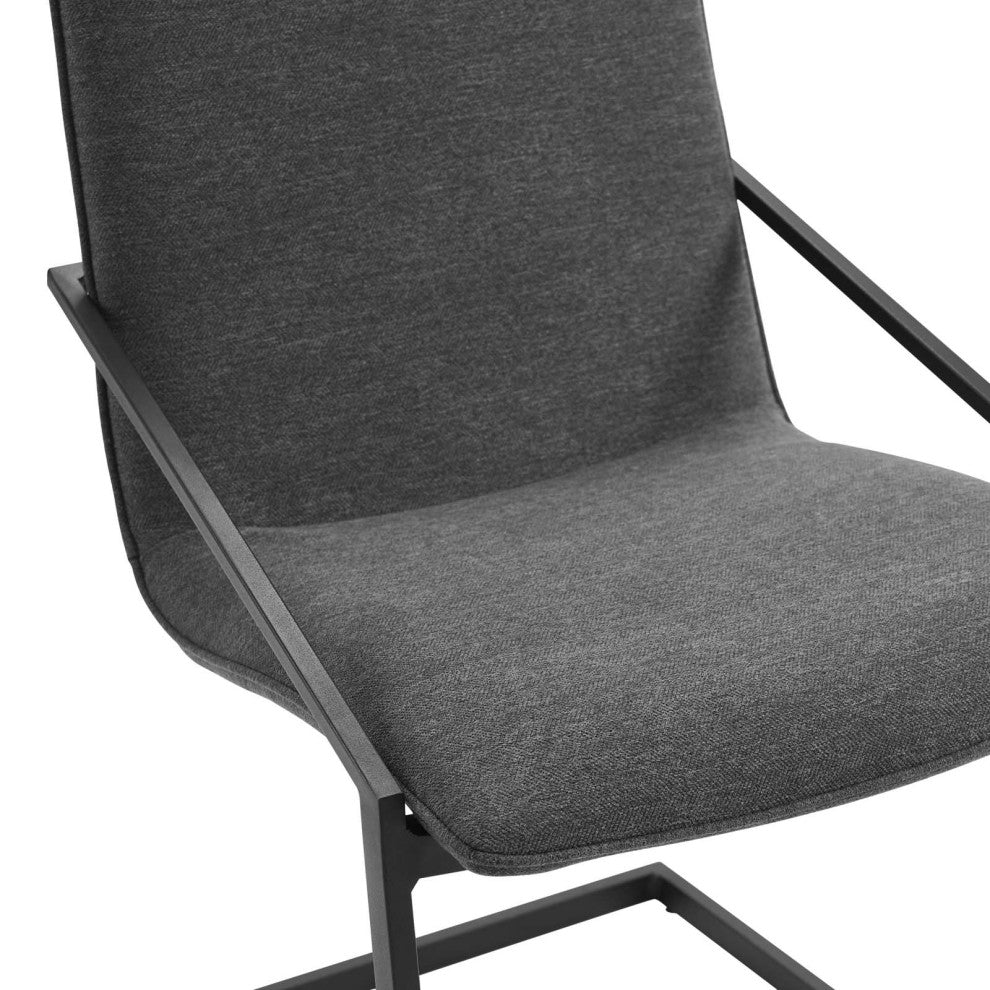 Side Dining Chair, Fabric, Metal, Black Gray, Modern, Bistro Restaurant
