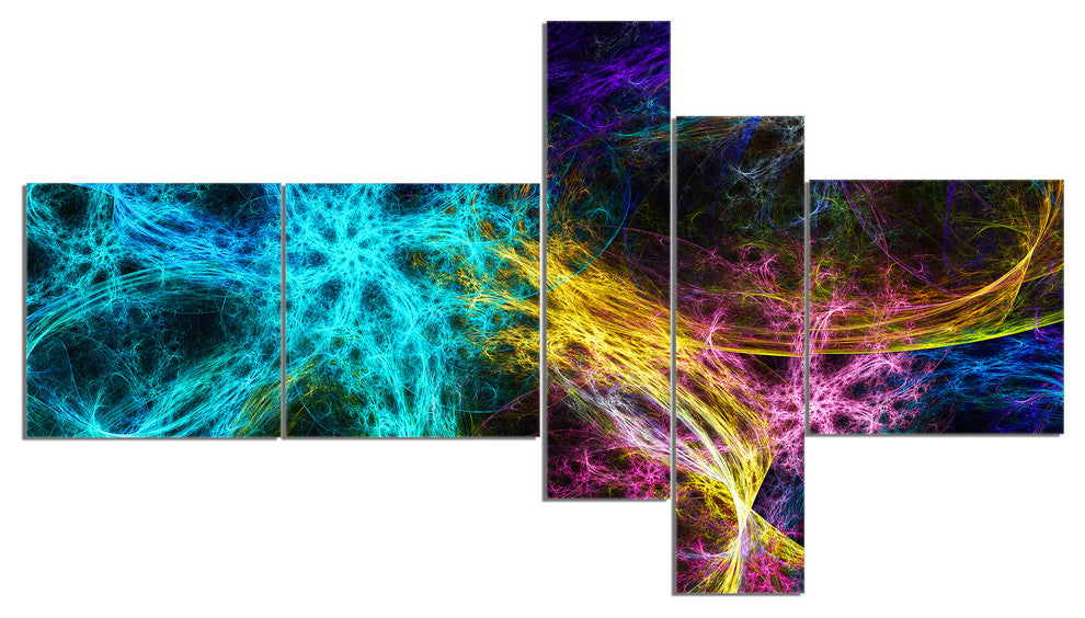 Glowing Abstract Fireworks, Abstract Canvas Art Print, 60"x32", 5 panels