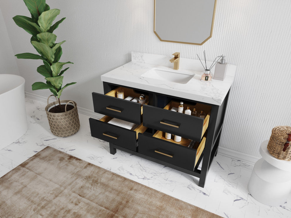 Parker 42" Single Sink Bath Vanity, Black 2" Calacatta Sienna