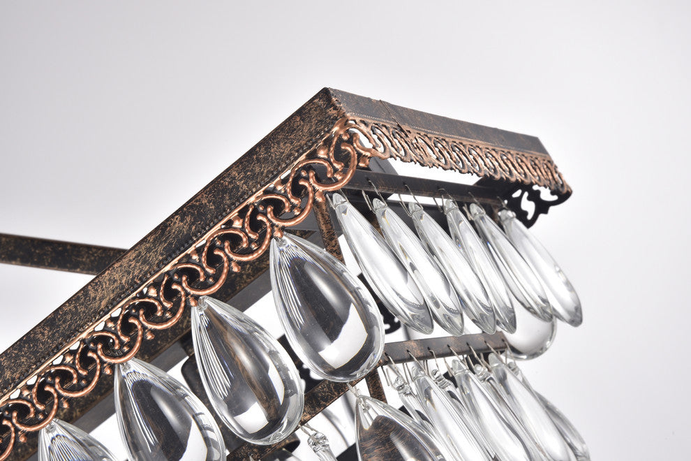 6-Light Antique Bronze Rectangular Crystal Chandelier Dining Room 40 in. Glam