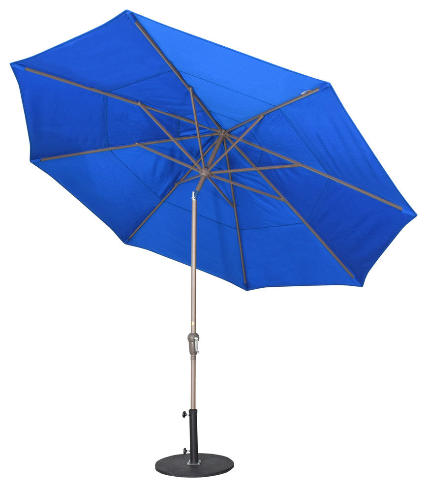 11' Bronze Auto-Tilt Crank Aluminum Umbrella, White Olefin
