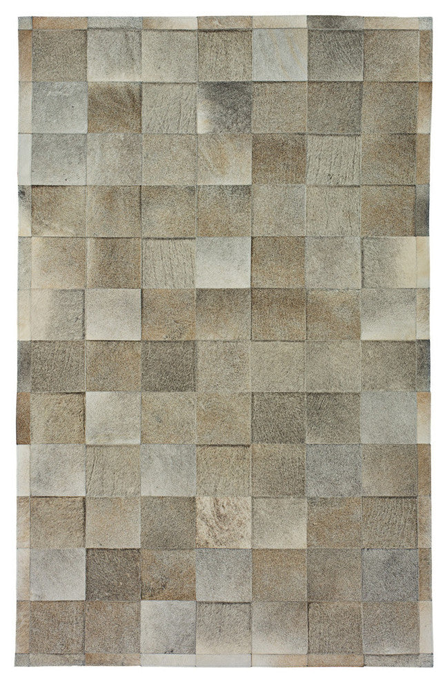 Cowhide Patchwork Rug, Ares, Pewter, 6'x9'