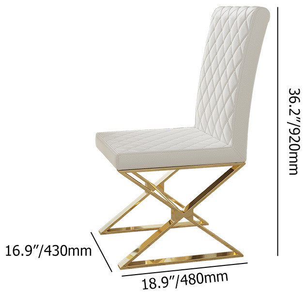 Dochic Modern White Leather Dining Room Chair Upholstered Gold Legs (Set of 2)
