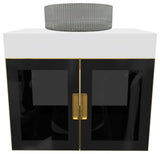 Modern Wall-Mount Vanity With Top & 16" Ribbed Sink, Black, 36"
