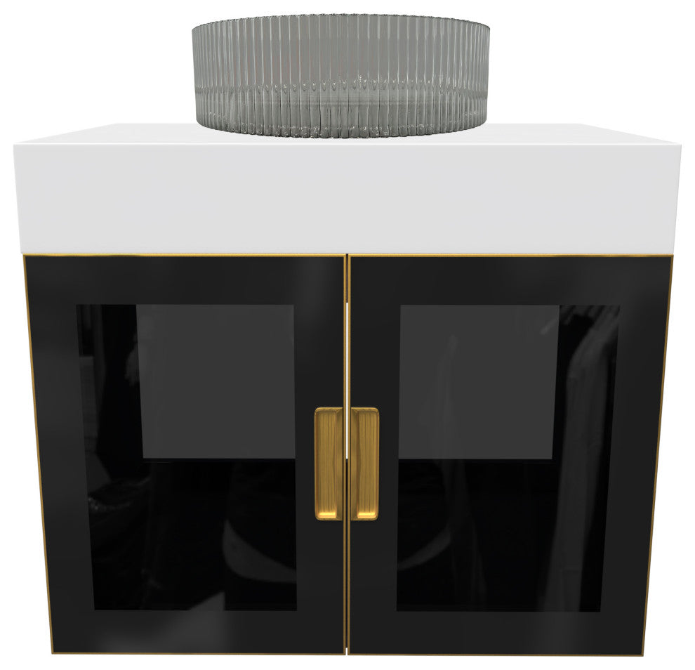 Modern Wall-Mount Vanity With Top & 16" Ribbed Sink, Black, 36"