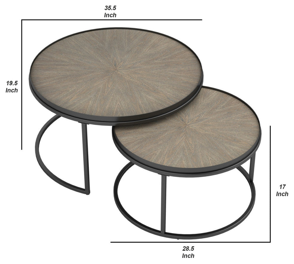 Benzara BM242065 2 Piece Nesting Table With Elm Wood Top, Gray