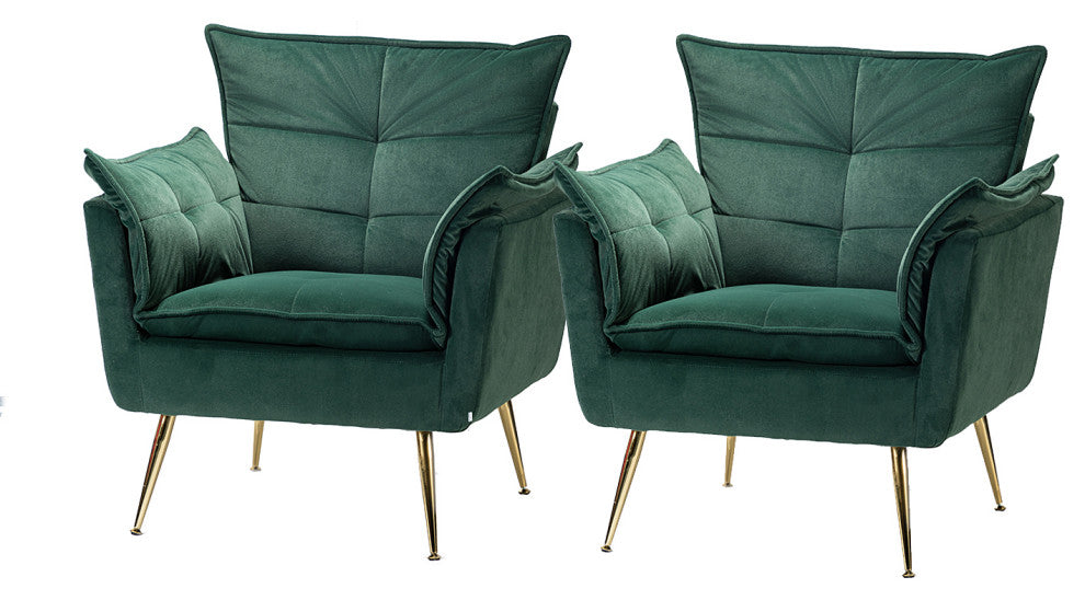 Contemporary Velvet Armchair Set of 2, Green
