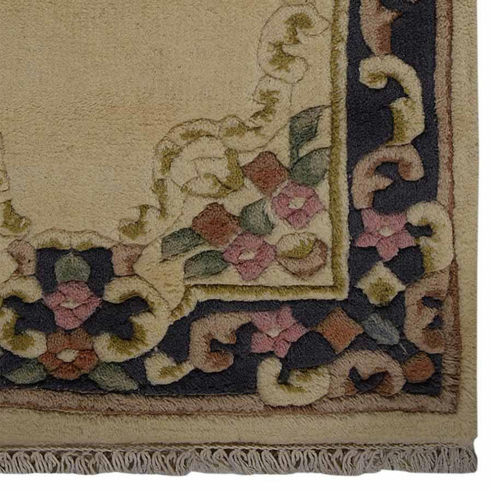 Hand Knotted Aras Wool Area Rug Oriental Ivory Blue